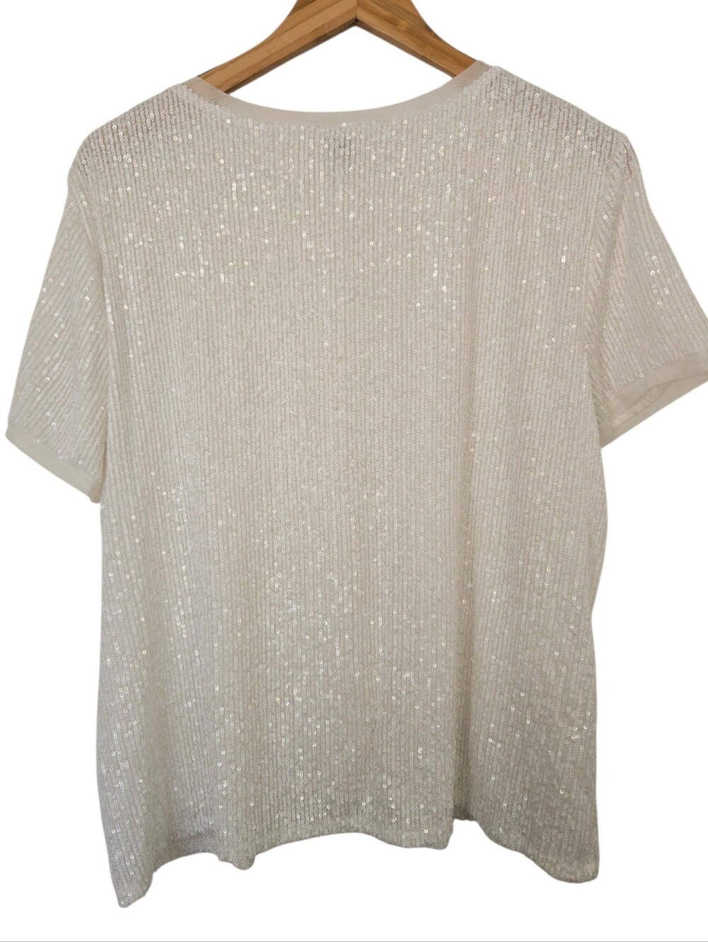 Anne Klein White Sequin Short Sleeve Top Blouse Size XL - Picture 5 of 5